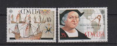 Почтовые марки Мальты. Парусники. Мореплаватель. 1992 г. Мих. №885-886. Негашеные. Состояние **.