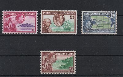 Почтовые марки острова Питкерн. Парусник. Мореплаватели. Карта. Набор из 4-х марок. 1940 г. 