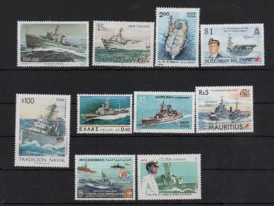 Почтовые марки. Военные корабли. Набор из 10-и марок разных стран. Негашеные.