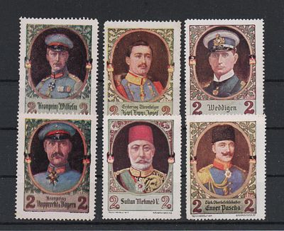 Непочтовые марки Германской Империи. Политические деятели периода I Мировой войны. Набор из 6-и 