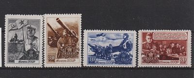 Почтовые марки СССР. Советская Армия. 1948 г. Сол. №1239-1242. Негашеные. Состояние *.