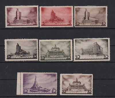 Почтовые марки СССР. Архитектура Москвы. 1937 г. Сол. №543-550. Негашеные. Состояние *. У 