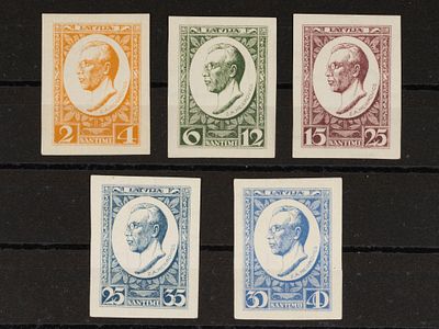 Почтовые марки Латвии. 1929г. Мих. №144В-148В. Негашеные. Состояние *.