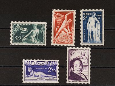 Почтовые марки Монако. (Неполная серия). 1948г. Мих. №348-352. Негашеные. Состояние **.