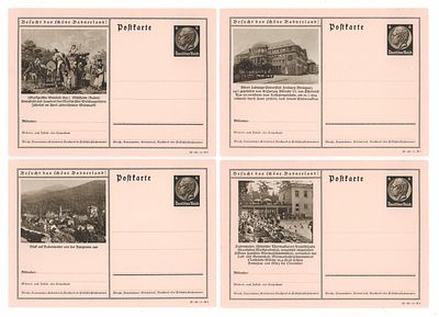 Набор из 4-х односторонних художественных маркированных почтовых карточек III Рейха. Открыточный 