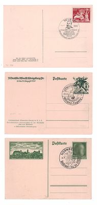 Набор из 2-х односторонних маркированных почтовых карточек III Рейха и 1-ой карточки с 