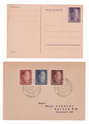 Набор из конверта с наклеенной серией почтовых марок Генералгубернаторства (1942 г. Мих. 