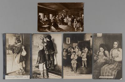 Худ. Н.П. Богданов-Бельский и А.И. Морозов. Набор из 5-и открыток на тему "Сельская школа". 