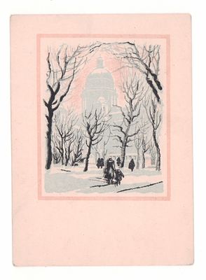 Автолитография худ. С.Б. Юдовина (в Александровском саду - пейзаж на фоне Исаакиевского 