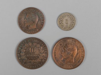 Франция. Наполеон III и Республика 4 монеты разных номиналов. 1854-1885. Состояние VF-XF