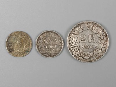 Швейцария. 3 монеты разных номиналов. 1850, 1900 и 1904. Состояние VF-XF