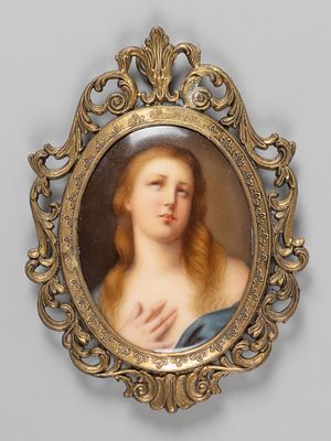 Миниатюра. Мария Магдалина. По оригиналу П. Ротари. XIX века. Фарфор, роспись, латунь. Размер в 