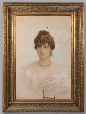 Монограмма "АТ". Женский портрет. Не позд. 1850-гг. Бумага, пастель. Размер 80х53 см. Размер по 