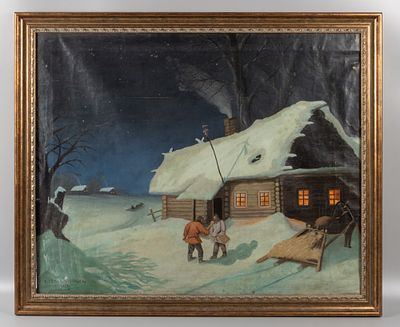 Соломаткин Л. И. Сцена у кабака. Авторский повтор. 1881. Холст, масло. Размер 71х88,5 см. 