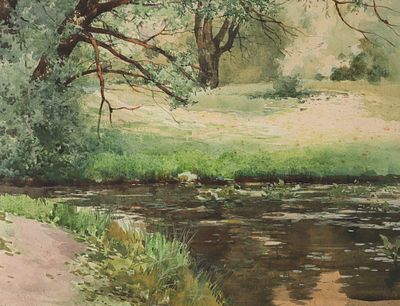 Крыжицкий К. Я. Заросший пруд. 1903. Бумага на картоне, акварель. Размер листа 24,5х31,5 см. 