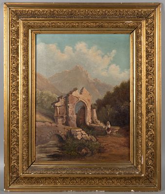 Н/х. Итальянский пейзаж с руинами. Середина XIX века. Холст, масло. Размер в свету 43,8х32.5 