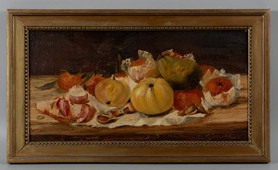Н/х. Натюрморт с фруктами. Конец XIX - начало XX века. Холст, масло. Размер в свету 29х57 см. 
