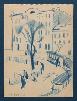 Харкевич И. И. Площадь Репина в Ленинграде. 1960-1970-е гг. Бумага, цв. карандаш. Размер листа 