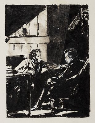 Веселов Г. Н. Михайловское. Встреча с Пущиным. 1960-е гг. Бумага, тушь, белила. Размер листа 26 