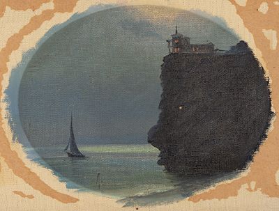 Радищев Л. А. [приписывается] Ночной прибрежный вид. 1920-е гг. Холст на картоне, масло. Размер 