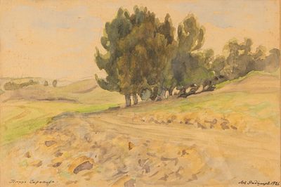 Радищев Л. А. Близь Саратова. 1926. Бумага, акварель. Размер листа 18х26,5 см. Размер по раме 