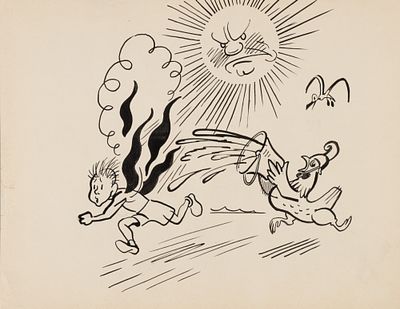 [Боевой карандаш] Гальба В. А. Петух-пожарный и солнце. 1964. Бумага, тушь. Размер 21,5х26,5 см. 