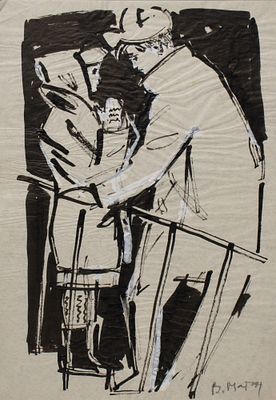 Матюх В. Ф. На лестнице. 1960-е гг. Калька, тушь, белила. Размер листа 28,7х20 см. Хорошее 