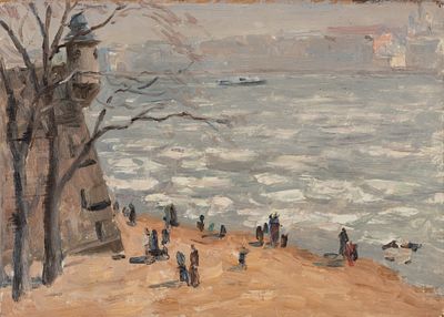 Захарьян Р. А. Вид на Неву от Петропавловской крепости. 1956. Картон, масло. Размер 25,5х35,5 см. 