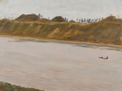 Захарьян Р. А. Курганы на Волхове. 1960-е гг. Картон, масло. Размер 24х32 см. Хорошее 