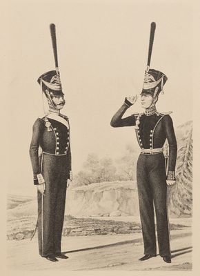 Канонир 1-й и Обер-офицер 2-й Гвардейских Артиллерийских бригад, 1826-1827. Размер 27,5х19 см. 