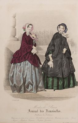 Мода. Дамы на прогулке. Иллюстрация из журнала "Journal de Demoiselles". 1848. Бумага, гравюра 