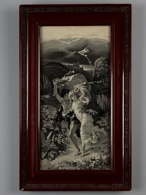 Вышивка на шелке в раме. Буря. По картине Пьера Огюста Кота. Европа, нач. XX в. Шелк 