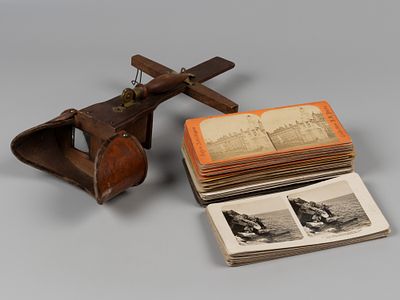 Деревянный стереоскоп со стереопарами. Всего более 100 шт. Рубеж XIX-XX вв. Всего более 100 