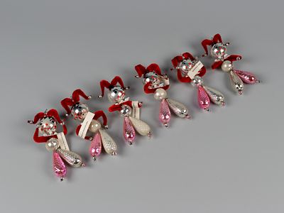 Елочные игрушки. 6 шт. Клоун. Чехословакия. 1980-е. Стекло, шенилл, пластик. В оригинальной коробке.