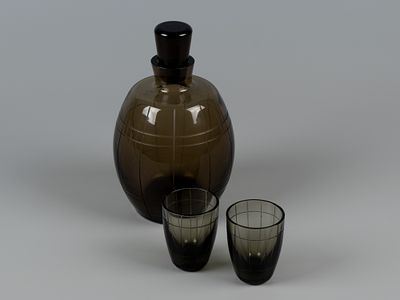 Штоф и 2 стопки. Бочонок. Авт. Исаевич Г. Борисовский хрустальный завод или завод "Неман". 