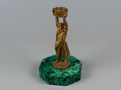 Подсвечник с основанием в технике русской мозаики. Продавец рыбы. По модели Лансере Е. руб. 