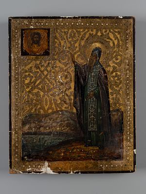 Икона. Преподобный Лазарь Прозорливый. Вт. пол. XIX в. Дерево, левкас, паволока, цировка по левкасу.