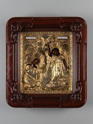 [Ампир] Икона. Благовещение Пресвятой Богородицы. Москва, руб. XVIII-XIX вв. Дерево, левкас 