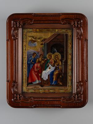 Икона. Рождество Христово. Мстёра, кон. XIX в. Дерево, левкас, темпера, цировка по левкасу 