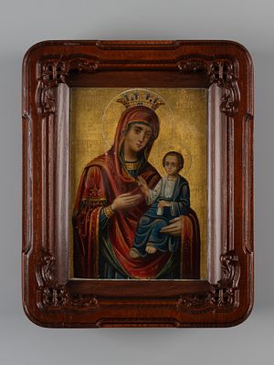 Икона. Иверской Пресвятой Богородицы. Афон, нач. XX вв. Дерево, темпера. В современном киоте 