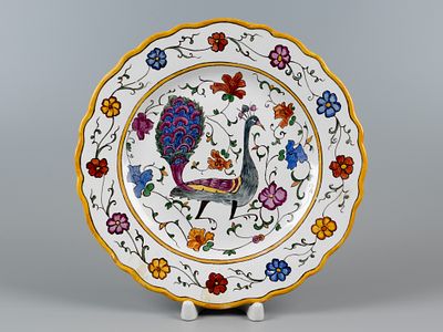 Тарелка. Павлин. La Societ&agrave; Ceramica Italiana S.p.A. Италия, 1926 г. Майолика. Диаметр 24,5 см. 