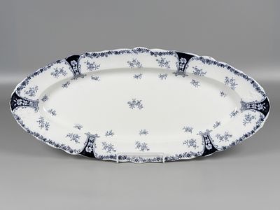 Блюдо для рыбы. Синие цветы на белом. J.&G. Meaking. Хэнли. Старая Англия, пер. треть XX в. 