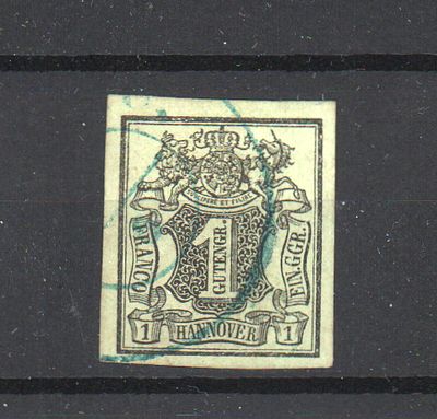 Почтовая марка Старой Германии. Ганновер. 1851 г. Мих. №2 b ВЗ 2. Гашеная.