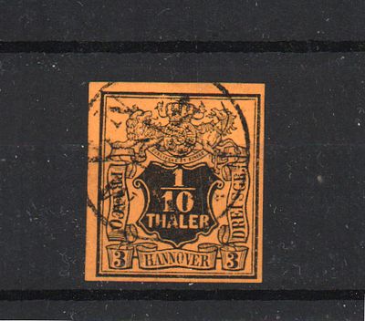 Почтовая марка Старой Германии. Ганновер. 1851 г. Мих. №5 ВЗ 2. Гашеная.