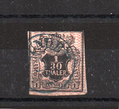 Почтовая марка Старой Германии. Ганновер. 1856/57 г. Мих. №10. Гашеная. Имеется тонкое место.