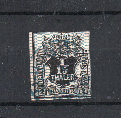 Почтовая марка Старой Германии. Ганновер. 1856/57 г. Мих. №11. Гашеная. Имеется небольшое 