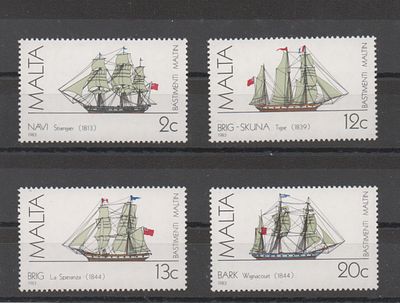 Почтовые марки Мальты. Парусники. 1983 г. Мих. №693-696. Негашеные. Состояние **.
