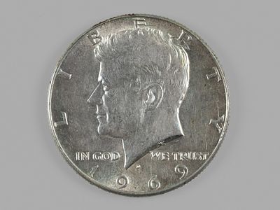 США. 1/2 доллара Кеннеди 1969 D AU. Состояние AU. Остатки штемпельного блеска