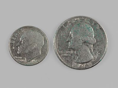 США. 25 и 10 центов 1974 (2 монеты) D XF. Состояние XF Загрязнения