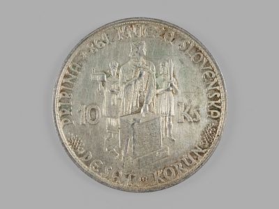 Словакия. 10 крон 1944 Князь Прибина AU. Состояние AU. Остатки штемпельного блеска